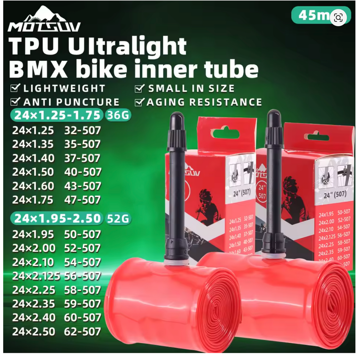 Chambre à air Ultra légère TPU - 24 1.95-2.5 presta